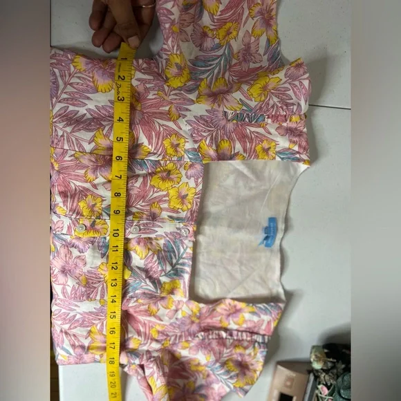 draper james Square Neck Button Boho Linen Floral Pink Womens Mini Dress Size 12 - Picture 8 of 10